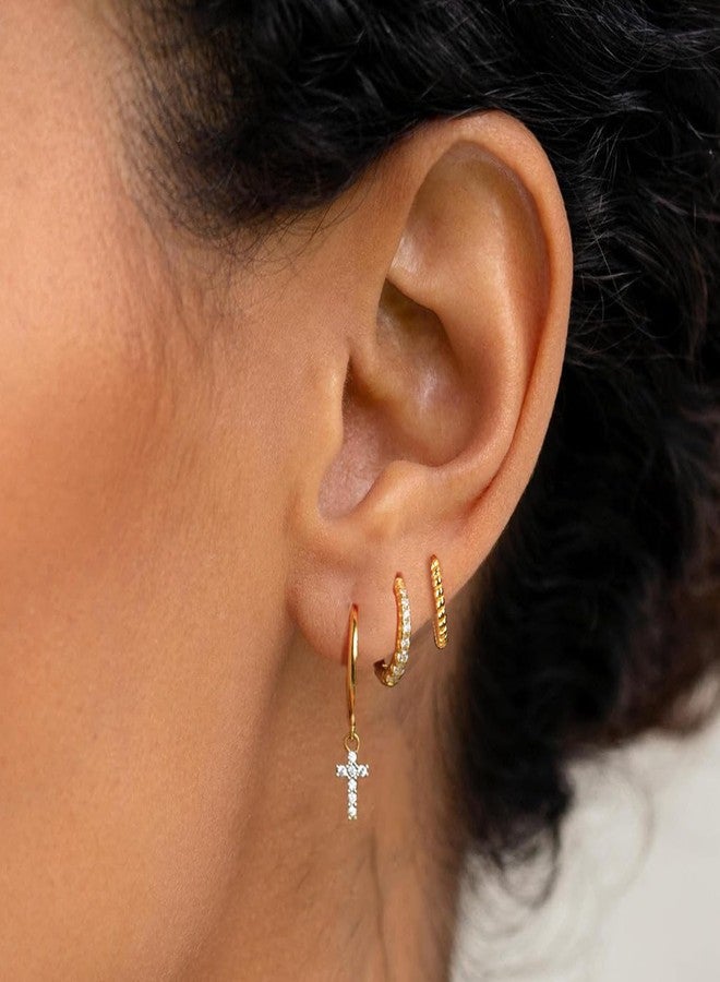Ewrkbrㅤ Cross Earrings for Women, 14k Gold Plated Small Huggie Hoop Earrings for Women Trendy Cute Hypoallergenic Cross Drop Dangle Earring Fashion Jewelry Baptism Gifts - Image 3